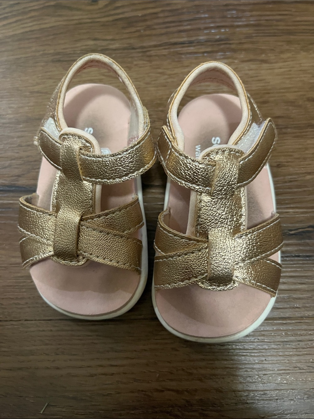 See Kai Run Gold Leather Toddler Sandals with Pink Footbed